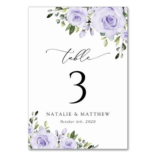 紫色の花、薄紫の花、ぼほ、表の番号 テーブルナンバー (裏面)