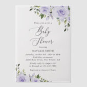 紫色の花，薄紫の花，ぼほ，赤ちゃんシャワー ベラム紙招待状 (正面)