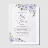 紫色の花，薄紫の花，ぼほ，赤ちゃんシャワー ベラム紙招待状 (オフセット)