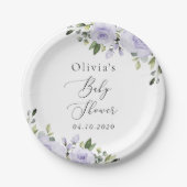 紫色の花，薄紫の花，ぼほ，赤ちゃんシャワー ペーパープレート (正面)