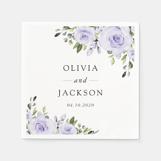紫色の花、薄紫の花、フローラ スタンダードカクテルナプキン (正面)