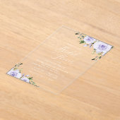 紫色の花，薄紫の花，ボホ，ブライダルシャワー アクリル招待状 (レイダウン)