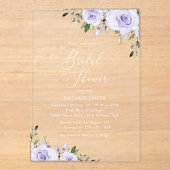 紫色の花，薄紫の花，ボホ，ブライダルシャワー アクリル招待状 (正面)