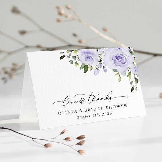 紫色の花,薄紫の花,ボホ,ブライダルシャワー サンキューカード