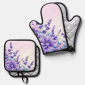 紫色の花 鍋つかみ&鍋敷きセット (正面/裏面)