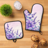 紫色の花 鍋つかみ&鍋敷きセット (トップダウン)