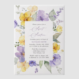 紫色の花、黄色の花、ぼほ、甘い16 ベラム紙招待状