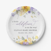 紫色の花、黄色の花、ぼほ、赤ちゃんシャワー ペーパープレート (正面)