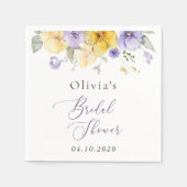 紫色の花、黄色の花、ブライダルシャワー スタンダードカクテルナプキン (正面)