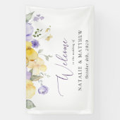 紫色の花、黄色の花、結婚の歓迎 横断幕 (縦)