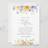 紫色の花、黄色の花、緑結婚色、 招待状 (正面)