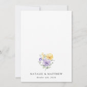 紫色の花、黄色の花、緑結婚色、 招待状 (裏面)