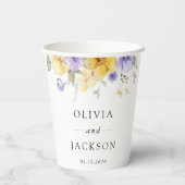 紫色の花、黄色の花、緑結婚色、 紙コップ (裏面)