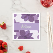 紫色の花Bas Mitzvaナプキンと名前 スタンダードカクテルナプキン (インサイチュ)