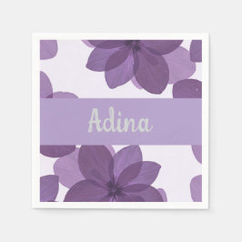 紫色の花Bas Mitzvaナプキンと名前 スタンダードカクテルナプキン