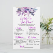 紫色の花What is In Phoneブライダルシャワーゲーム 便箋 (スタンド正面)