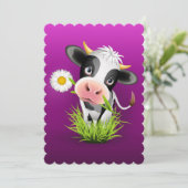 紫色の草の中の可愛いホルスタイン牛 シーズンカード (スタンド正面)