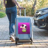 紫色の草の中の可愛いホルスタイン牛 シール (スーツケースインサイチュ)