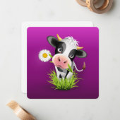 紫色の草の中の可愛いホルスタイン牛 ノートカード (正面/裏面インサイチュ)