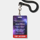 紫色の菓子16の誕生日のパーティの招待状IDカード バッジ (ストラップ付き裏面)