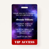 紫色の菓子16の誕生日のパーティの招待状IDカード バッジ (裏面)