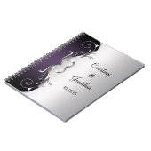 紫色の華美な銀は来客名簿結婚式の渦巻きます ノートブック (左側)