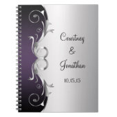 紫色の華美な銀は来客名簿結婚式の渦巻きます ノートブック (正面)
