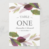 紫色の葉のテーブル番号を持つ秋の結婚式 (裏面)