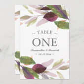 紫色の葉のテーブル番号を持つ秋の結婚式 (正面/裏面)