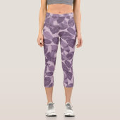 紫色の葉のパターンとカスタム文字とロゴ カプリレギンス (正面)