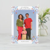 紫色の葉ホリーベリー写真クリスマスカード 招待状 (スタンド正面)