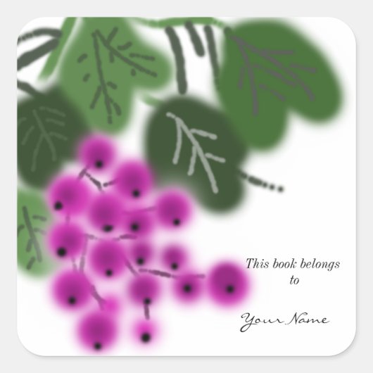 紫色の葡萄と緑葉の スクエアシール (正面)