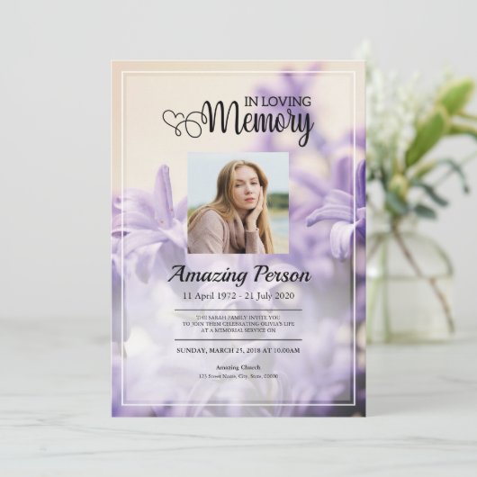 紫色の葬儀招待状 招待状 (スタンド正面)