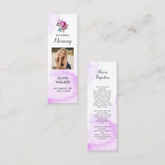 紫色の葬式しおり、葬儀記念カード スキニー名刺 (正面/裏面)