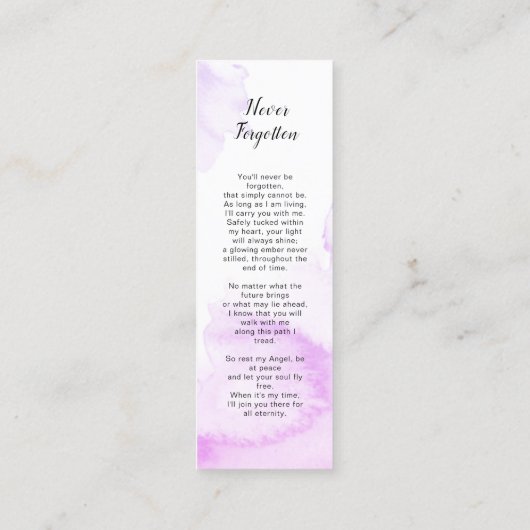 紫色の葬式しおり、葬儀記念カード スキニー名刺 (裏面)