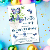 紫色の薄紫とブルーバタフライをテーマにした3番目の誕生日 招待状