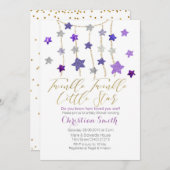 紫色の薄紫のきらめきはベビーシャワーを主演します 招待状 (正面/裏面)