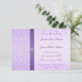 紫色の薄紫のダマスク織のセーブ・ザ・デート案内 セーブザデート (スタンド正面)
