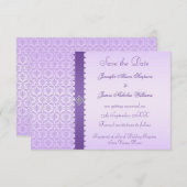 紫色の薄紫のダマスク織のセーブ・ザ・デート案内 セーブザデート (正面/裏面)