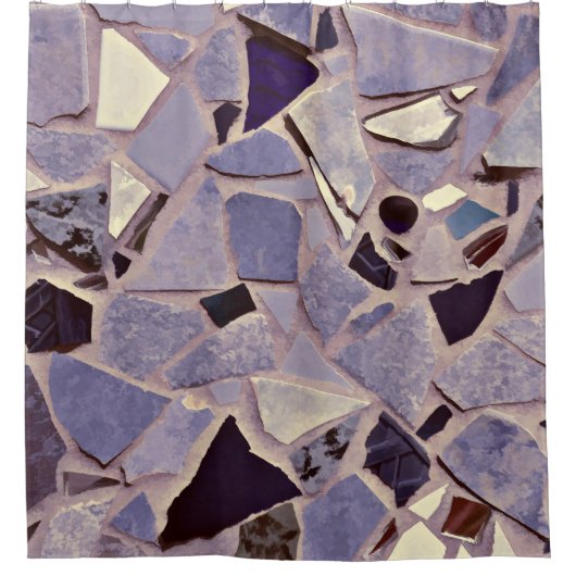 紫色の薄紫のモザイクTerrazzoの写真の芸術 シャワーカーテン (正面)