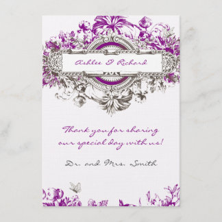 紫色の薄紫のヴィンテージの花の結婚式のサンキューカード サンキューカード