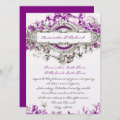 紫色の薄紫のヴィンテージの花柄の結婚式招待状 招待状 (正面/裏面)
