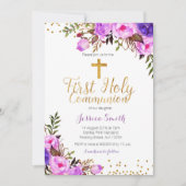 紫色の薄紫の女の子の《キリスト教》洗礼式や命名式の招待状カード 招待状 (正面)