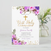 紫色の薄紫の女の子の《キリスト教》洗礼式や命名式の招待状カード 招待状 (スタンド正面)