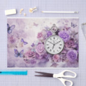 紫色の薄紫ピンクのバラと時計の遊び場 薄葉紙 (クラフト)