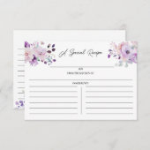 紫色の薄紫フローラブライダルシャワーレシピエンクロージャ エンクロージャーカード (正面/裏面)