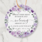 紫色の薄紫フローラメモリアル葬儀シードパケット フェイバータグ (正面)