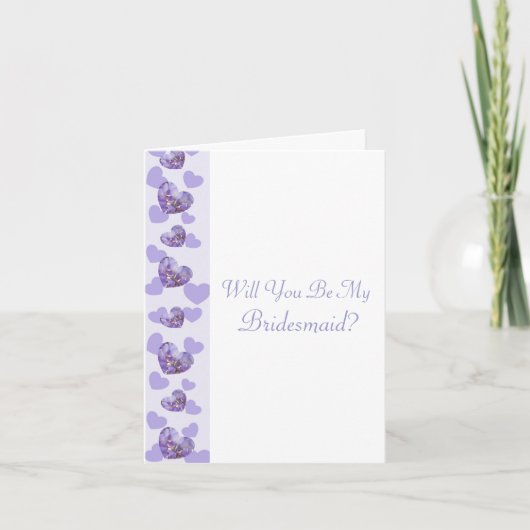 紫色の藤のハートの新婦付添人の要求 招待状 (正面)