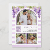 紫色の藤フローラツリー写真QRコード結婚ズ 招待状 (裏面)
