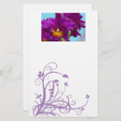 紫色の蘭が付いている花の文房具 便箋 (正面/裏面)